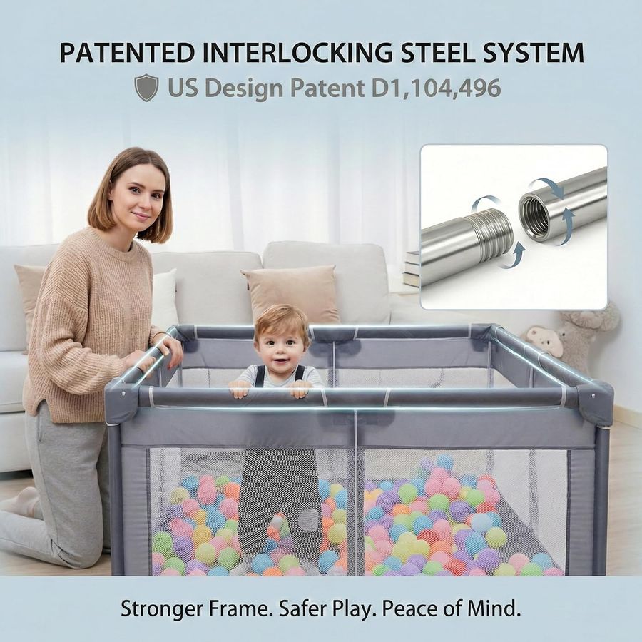 Baby Playpen Play Yard 50" x 50", Grey, photo 3