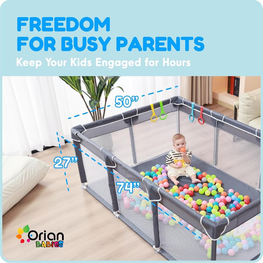 Large Baby Playpen Play Yard 50" x 74", Grey, photo 5