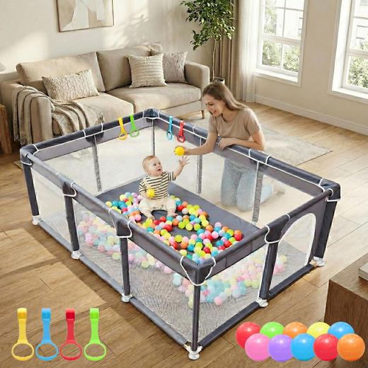 Large Baby Playpen Play Yard 50" x 74", Grey