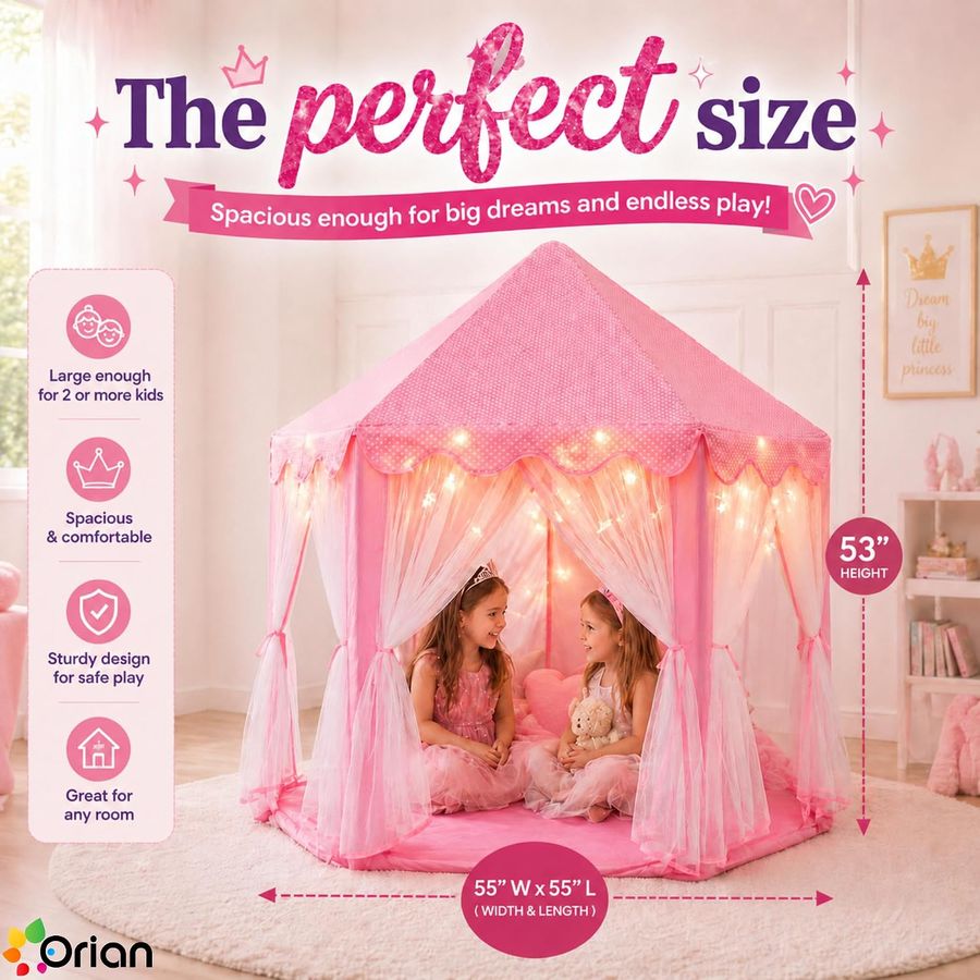 Princess Castle Play Tent with Starlights, photo 2