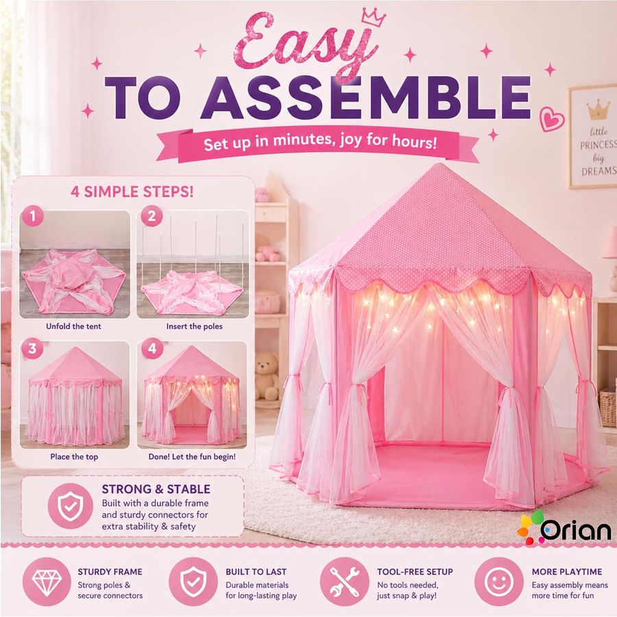 Princess Castle Play Tent with Starlights, photo 6